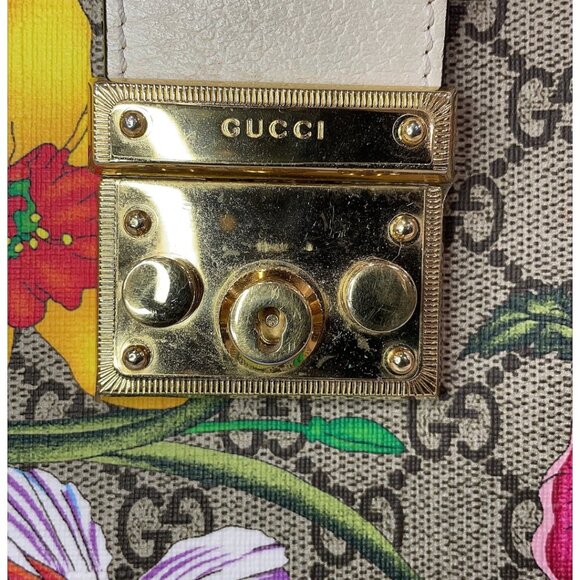 Authentic GUCCI Floral print gg supreme coated canvas small padlock shoulder bag - Picture 6 of 12